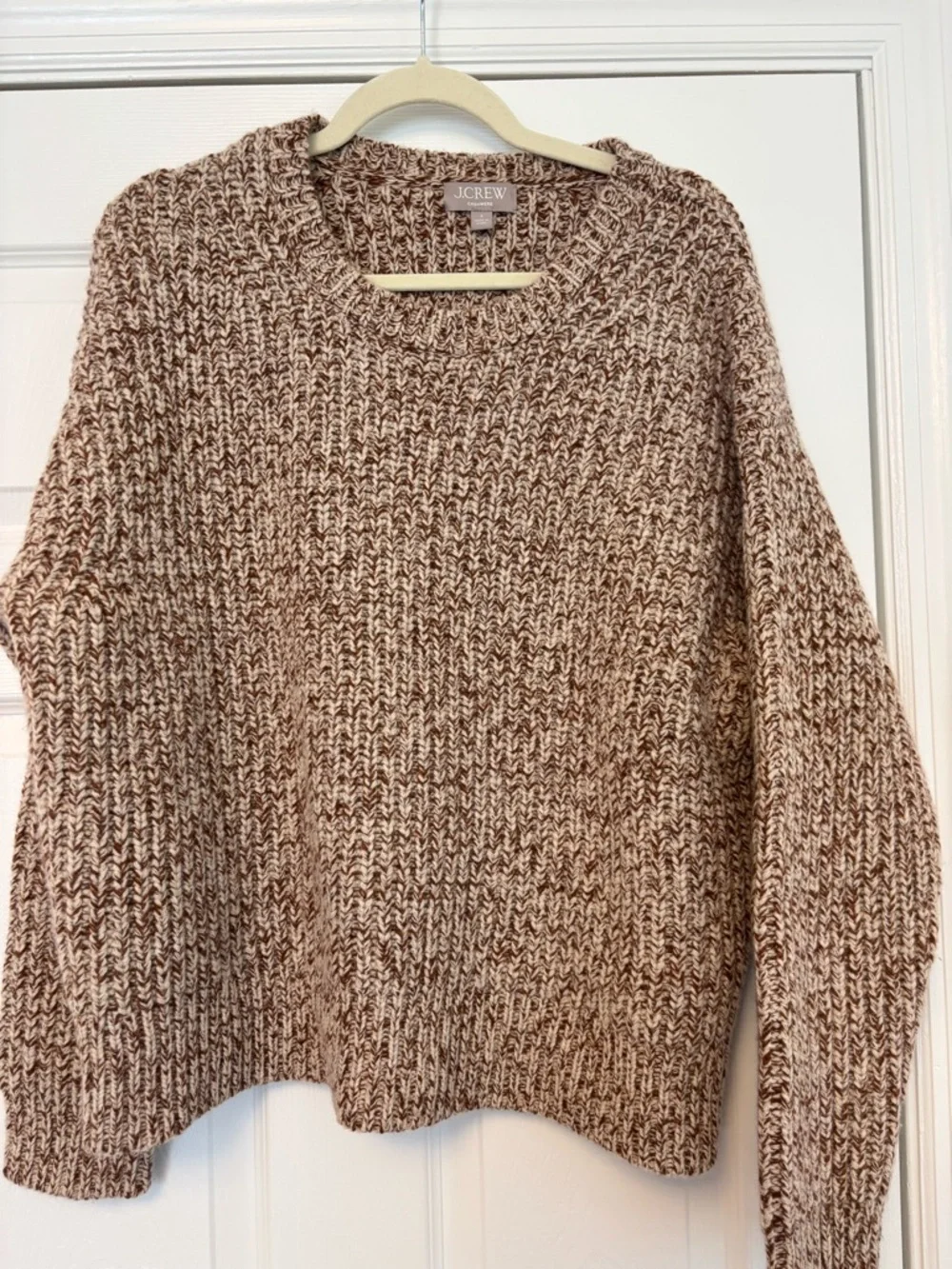 J.Crew 100% Cashmere Marled Fisherman Crewneck Sweater Men’s Small Oatmeal Brown